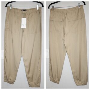 NWT Zara Pull On Flowy Lyocell Tan Jogger Pants women's size medium